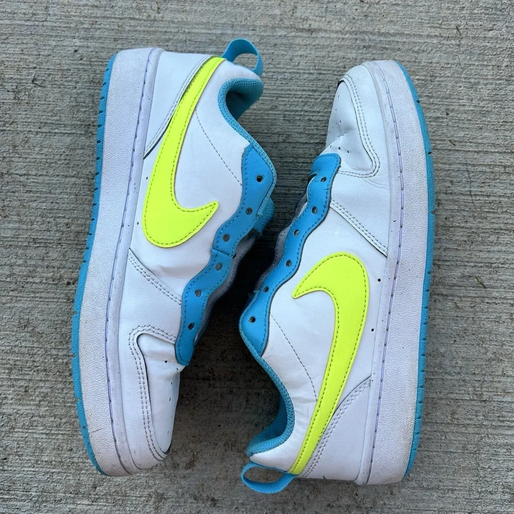 Nike Court Borough Low GS Size 6Y White Teal Volt‎ Sneaker Womens 7.5